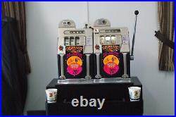 Antique MILLS 10 Cent Double Wide Golden Gate Casino Slot Machines On Stand