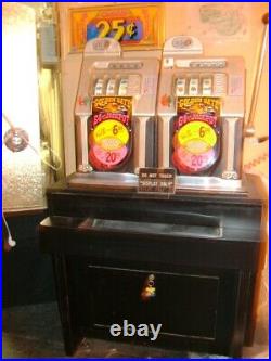 Antique MILLS 10 Cent Double Wide Golden Gate Casino Slot Machines On Stand