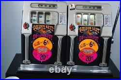 Antique MILLS 10 Cent Double Wide Golden Gate Casino Slot Machines On Stand