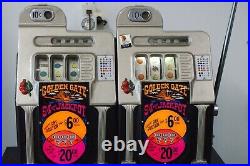 Antique MILLS 10 Cent Double Wide Golden Gate Casino Slot Machines On Stand