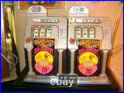 Antique MILLS 10 Cent Double Wide Golden Gate Casino Slot Machines On Stand