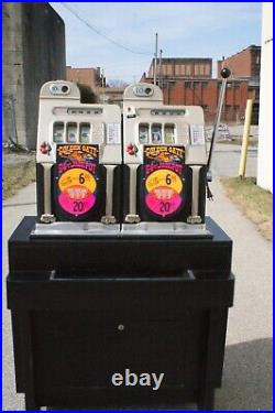 Antique MILLS 10 Cent Double Wide Golden Gate Casino Slot Machines On Stand