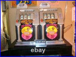 Antique MILLS 10 Cent Double Wide Golden Gate Casino Slot Machines On Stand