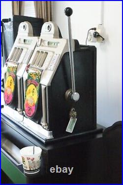 Antique MILLS 10 Cent Double Wide Golden Gate Casino Slot Machines On Stand