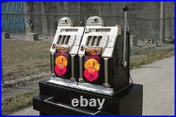 Antique MILLS 10 Cent Double Wide Golden Gate Casino Slot Machines On Stand