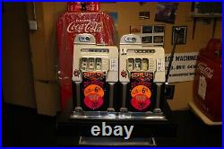 Antique MILLS 10 Cent Double Wide Golden Gate Casino Slot Machines On Stand