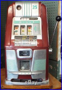 Antique MILLS HI-TOP 25c Cent 3 Reel Manual SLOT MACHINE $50 Jackpot WORKS