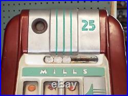 Antique MILLS HI-TOP 25c Cent 3 Reel Manual SLOT MACHINE $50 Jackpot WORKS