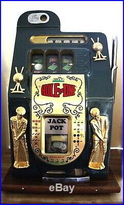 Antique MILLS HOLE IN ONE 25 Cent GOLF Theme Slot Machine withBase. Tested + Works