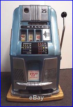 Antique MILLS Hi-Top 25c Cent 3 Reel Manual SLOT MACHINE $25 Jackpot Casino
