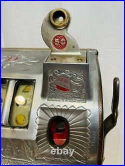 Antique Mills 5 cent Slot Machine with OWLS and flower design and key
