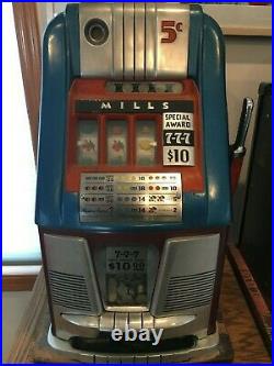 Antique Original Mills Slot Machines Hi Top Triple 7's- nickel, dime, quarter