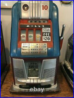 Antique Original Mills Slot Machines Hi Top Triple 7's- nickel, dime, quarter