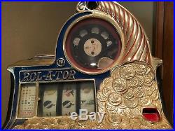 Antique Rol-A-Tor Coin Front 5c Slot Machine Gold Plated Front vintage Rol-a-Top