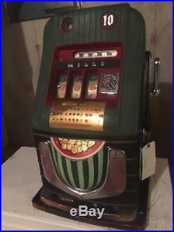 Antique Slot Machine 1940's Mills Watermelon Dime Original works perfectly