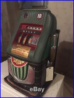 Antique Slot Machine 1940's Mills Watermelon Dime Original works perfectly