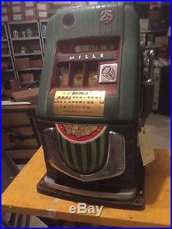 Antique Slot Machine 1940's Mills Watermelon Quarter Original works perfectly