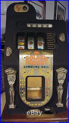 Antique Slot Machine, Golden Nugget Black, Nickel, Mills Co, 1947 Works Great