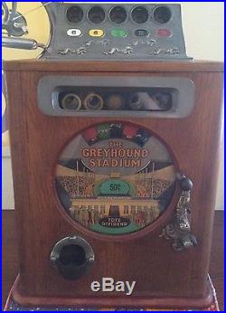 Antique Slot Machine Greyhound Stadium Dog Racing Coin Op Gambling Wheel