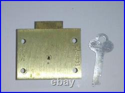 Antique Slot Machine Lock with Flat Steel Key Brass Early EAGLE