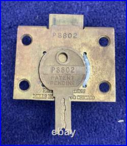Antique Slot Machine Parts Original Mills CONSOLE Back Door Lock, with 1 Key