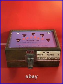 Antique Sparky Trade Simulator 5 Cent Coin Operated Poker Machine