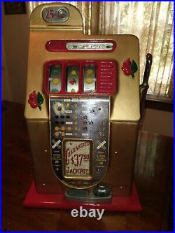 Antique Vintage Mills Gold & Red Slot Machine One-Armed Bandit 25 cents