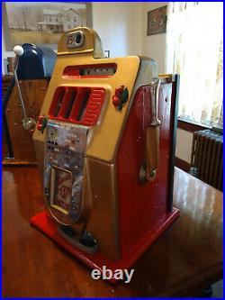 Antique Vintage Mills Gold & Red Slot Machine One-Armed Bandit 25 cents