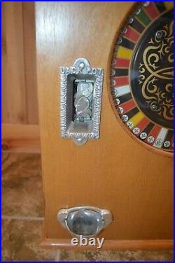 Antique Watling Brownie Nickel Coin 5 Cent Slot Machine Wood Case Roulette Wheel