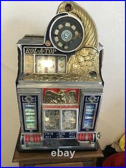 Antique Watling Rol-A-Top Coin/dispenser 5c Slot Machine With Stand! Estate Find