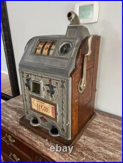 Antique Wood 1925 Chicago Jennings Dutch Boy 5 Cent Coin Mechanical Slot Machine