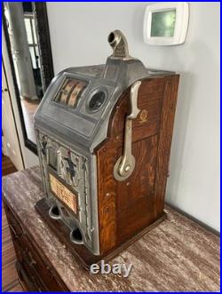 Antique Wood 1925 Chicago Jennings Dutch Boy 5 Cent Coin Mechanical Slot Machine