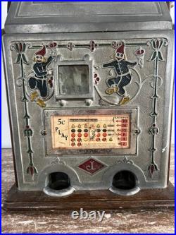 Antique Wood 1925 Chicago Jennings Dutch Boy 5 Cent Coin Mechanical Slot Machine
