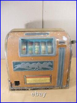 Antique Wood Churchill Horse Racing Trade Stimulator Gumball Prize Slot Machine
