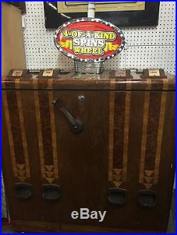 Antique c1940 5 Cent Mills Novelty 4 Bells 4-Player Console Casino Slot Machine