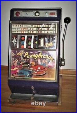 Aristocrat Penny Arcade Coin Operated Penny Slot Machine Needs Minor Repair