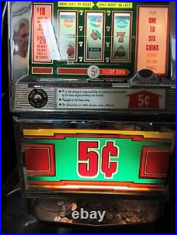 BALLY 5¢ NICKEL 1 LINE 6 COIN LUCKY SEVENS LEFT OR RIGHT SLOT MACHINE With VIDEO