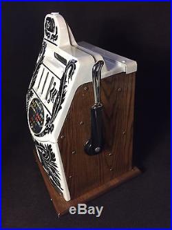 Beautiful Antique Restored Mills Extra Bell Slot Machine, White With Crome