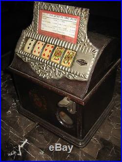 Caille Good Luck Poker 5-Reel Cigar Trade Stimulator Oak Case 1 cent