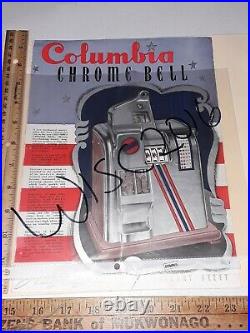 Columbia Chrome Bell Slot Machine Coin-Op Promo Flyer original 2 sided