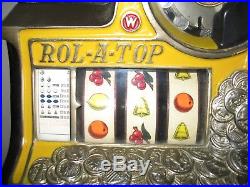 D#53 Antique WATLING ROL A TOP 10c Dime Casino Slot Machine WithCabinet Stand