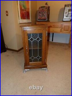 Dark Oak Slot Machine Stand Leaded Glass Aluminum Claw Feet