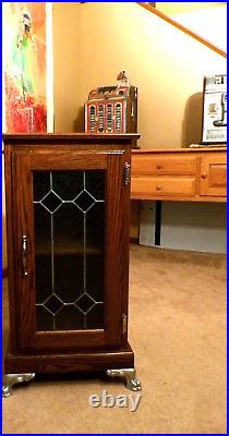 Dark Oak Slot Machine Stand Leaded Glass Aluminum Claw Feet