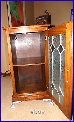 Dark Oak Slot Machine Stand Leaded Glass Aluminum Claw Feet