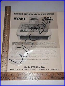 Evan's Black Diamond Console Slot Machine Coin-Op Promo Flyer original