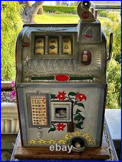 Gem Vintage 1920s 30s Mills Poinsettia Gooseneck Slot Machine 5c Coin Op Casino