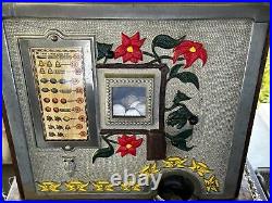 Gem Vintage 1920s 30s Mills Poinsettia Gooseneck Slot Machine 5c Coin Op Casino