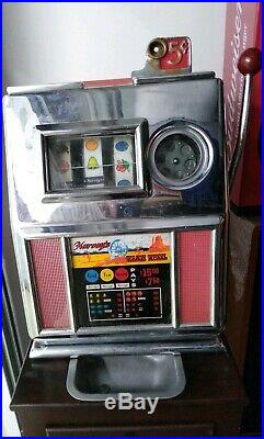 Harvey's Wagon Wheel 5 Cent Slot Machine With Stand Vintage Has Issues