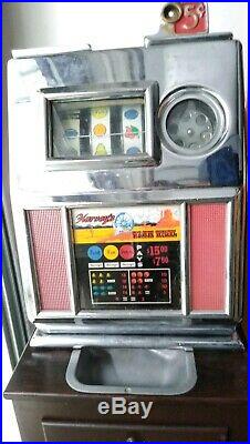 Harvey's Wagon Wheel 5 Cent Slot Machine With Stand Vintage Has Issues