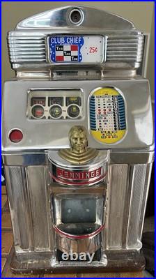 Jennings 25c Mechanical Club Chief Slot Machine Tic Tac Toe 3 Bars Rare AS-IS